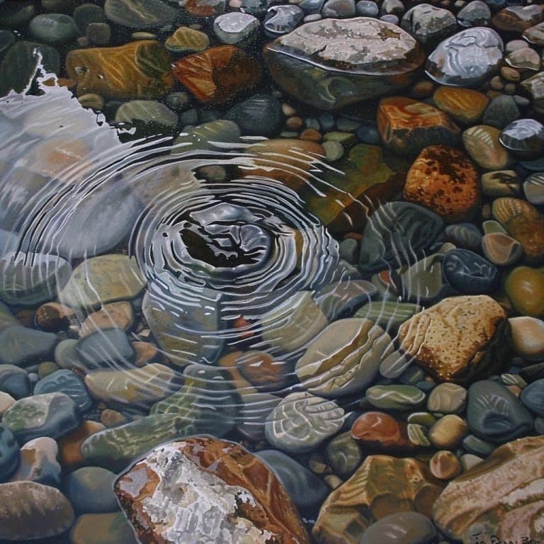 Calm water ripple over smooth stones